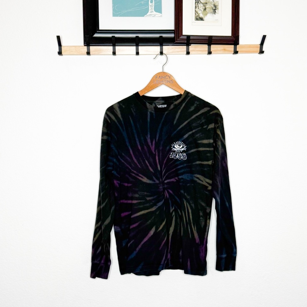 Vans Off The Wall Tie Dye Long Sleeve T-Shirt Black Multicolor Men’s Size M